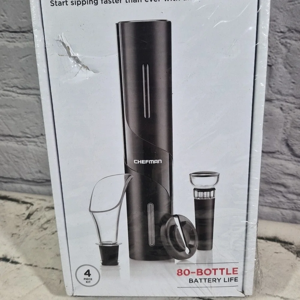 Chefman Electric Wine Opener -80 Bottle Battery Life 4 pc kit NEW, sealed in box